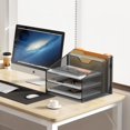 thumbnail image 2 of Samstar Mesh Desk File Organizer Letter Tray Holder, Desktop File Folder Holder with 3 Paper Trays and 2 Vertical Upright Section, Black., 2 of 6