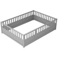 thumbnail image 5 of Floor Bed, Low-Profile Bed Frame, Full Size Bed with Integrated High Safety Barrier and Door, Solid Pine Wood Construction, for Home Use, Grey, 5 of 11