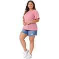 thumbnail image 3 of DARING DIVA Women's Plus Plain Crew Neck Ruffle Short Sleeves Blouse 3X Pink, 3 of 6