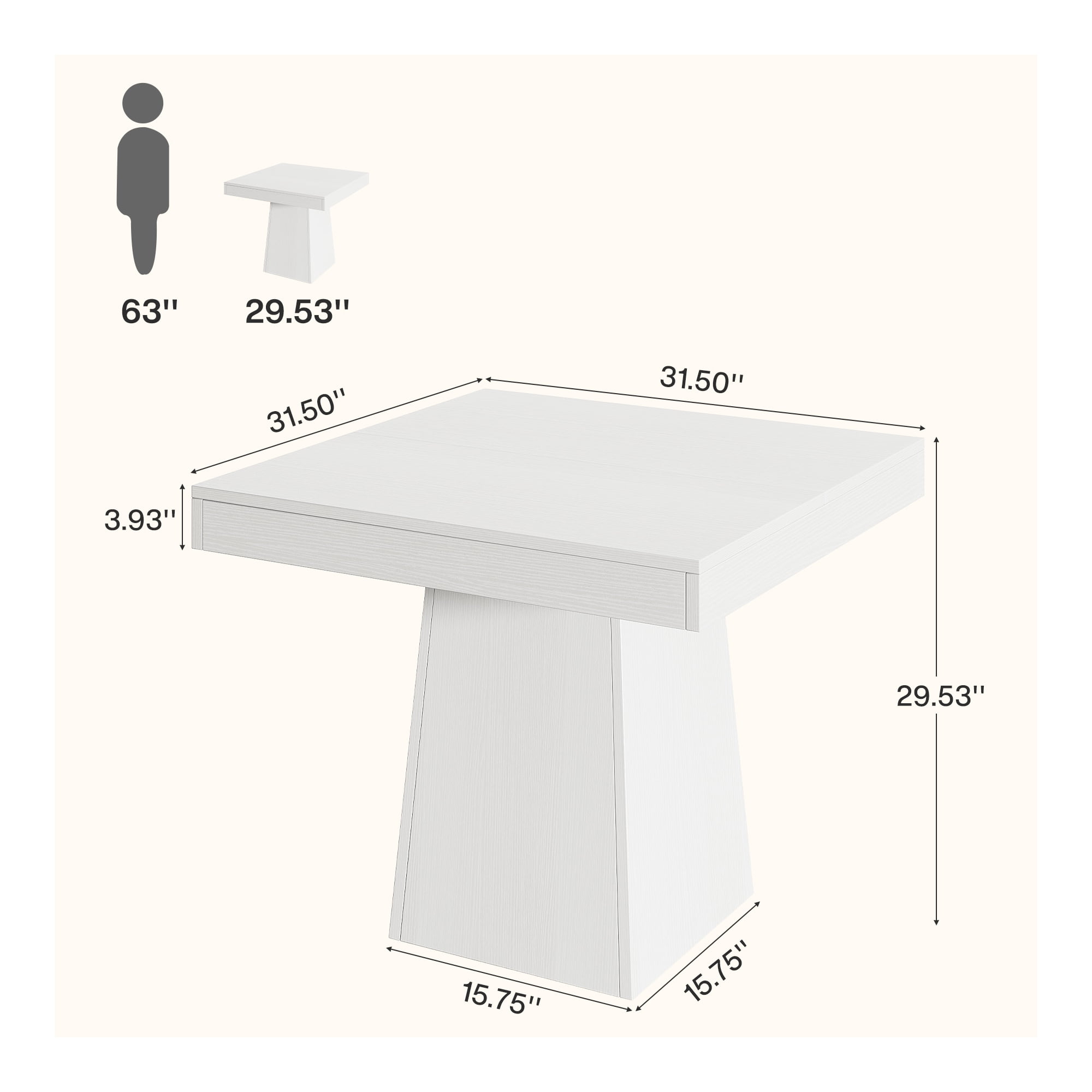 MAYEERTY 31.5 Inch Square Dining Table, Small Farmhouse Industrial Kitchen Dinner Table with Thick Tabletop and Pedestal Base for 4 People