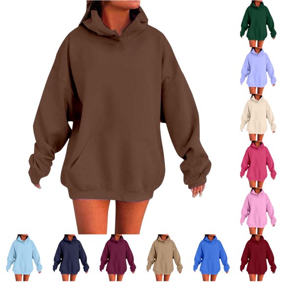 HCYSFG Women Solid Color Oversized Hoodies Long Sleeve Sweatshirt Drawstring Fall Winter Pocket Casual Loose Fit Top