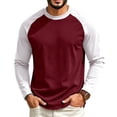 thumbnail image 2 of Domuza Mens Long Sleeve T-Shirt Crew Neck Moisture Wicking Basic Tee Color Block Raglan Tshirts for Daily Wear Wine XL, 2 of 4