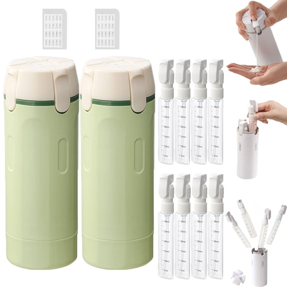 4-in-1 Travel Dispenser Bottle,4-in-1 Refillable Travel Dispenser Bottles for Toiletries,Portable Leak Proof Pump Toiletry Containers with Scale and Label,for Shampoo Lotion Conditioner Cream