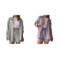 thumbnail image 1 of (2-Pack) Rinsvye Womens Crinkle Fabric Shirt Set Long Sleeve Button Down Top With Drawstring Shorts Casual Two-Piece Outfit Wear, 1 of 7