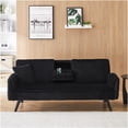 thumbnail image 2 of Black Corduroy 3-Seater Sofa Bed, Convertible Backrest with Cup Holders, Modern Minimalist Design for Living Room and Bedroom, 2 of 10
