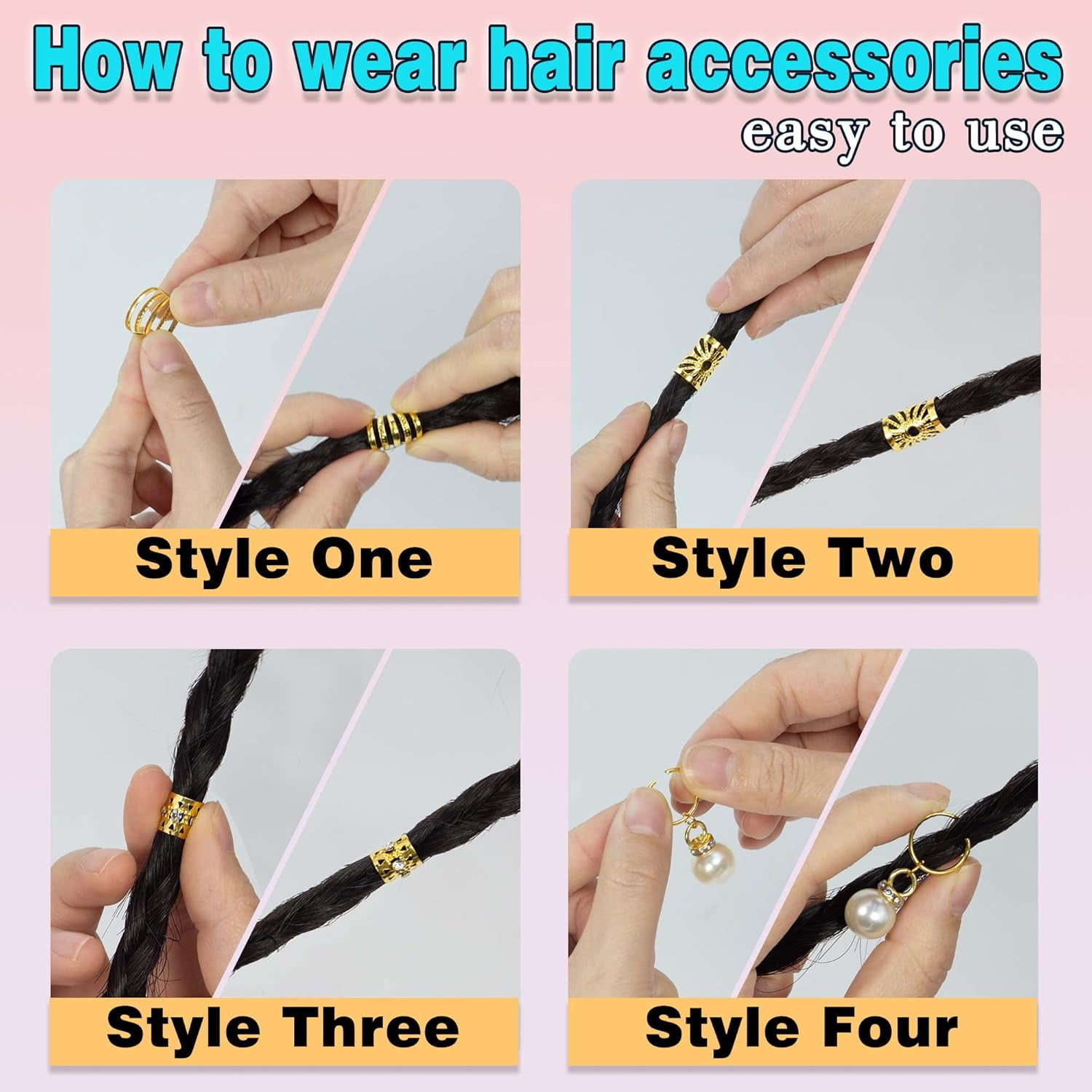 Yoyauz 107 Pieces Ear Clip Ornaments Hair Accessories Gold & Silver Braids Accessories Hair Accessories Pendants Braids Cuff Clip Accessories Women's Braid Decorations