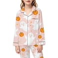 thumbnail image 4 of RUTAYY Girls Pajama Set Lapel Long Sleeve Top and Long Pants Halloween Ghost Pumpkin Web Star Graphic Comfortable Nightwear Pink, 4 of 4