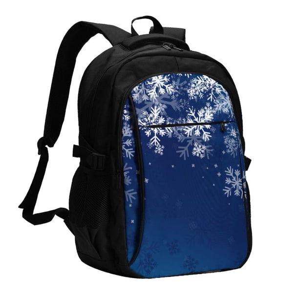Easygdp Christmas Blue Mochila para Laptop de Viaje con Puerto USB, Mochila para Laptop con Puerto de Carga USB para Mujeres y Hombres