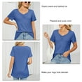 thumbnail image 3 of Camisetas de manga corta con cuello en V para mujer, camisetas informales plisadas de Color puro a la moda para mujer, camisetas de verano para viajes diarios y oficina, 3 of 6