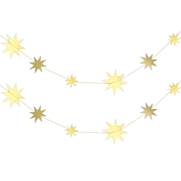 KAKOWELY 2 banderines colgantes de estrella, guirnalda decorativa creativa para fiestas, suministros para fiestas (dorados)