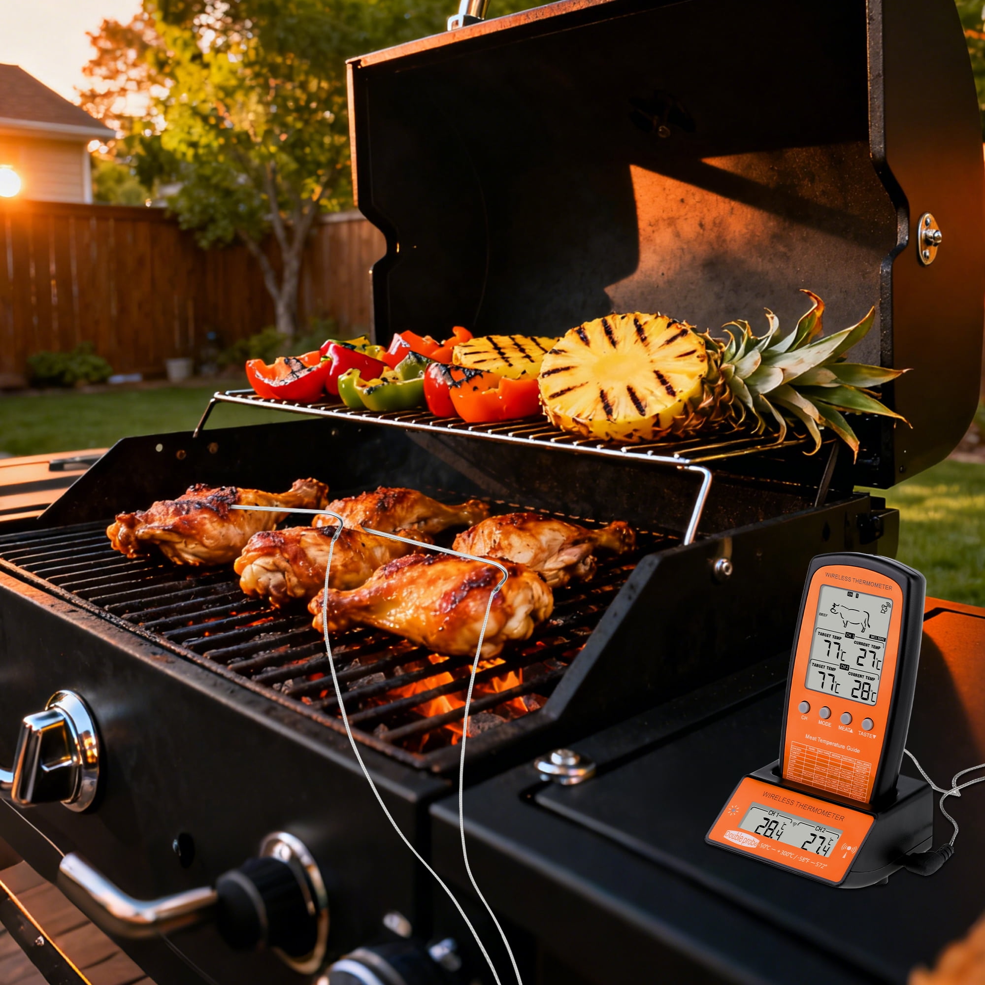 Unique Bargains Digital Meat Thermometer with 2 Temperature Probes Black/Yellow