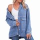 thumbnail image 1 of Chaqueta Vaquera de Mujer, Estilo Boyfriend, Extragrande, con Botones, Larga, Aberturas Laterales Azul L, 1 of 9