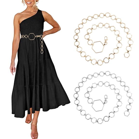 Womens Adjustable Waist Chain with Metal Hook Detail Decorative Thin Belt for Dresses and Formal Wear