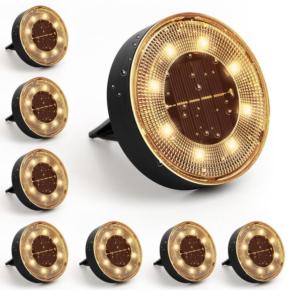 8-Pack Solar Ground Lights with Honeycomb Design - Warm White LED Buried Path Lights, IP65 Waterproof, Outdoor Garden & Lawn Lighting