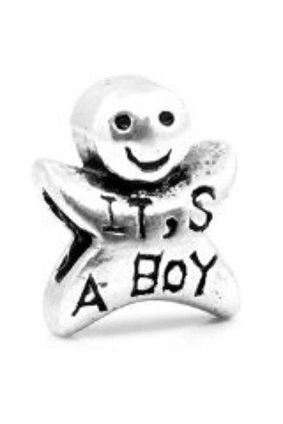 It's a Boy Silver Tone Charm European Bead Compatible for Most European Snake Chain Bracelet
