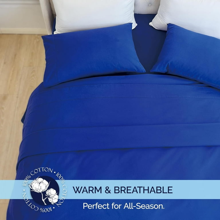 Elegant Comfort 4-Piece Flannel Sheet Set - 100% Turkish Cotton, Ultra Soft & Cozy, Deep Pocket (Twin XL, Royal Blue)