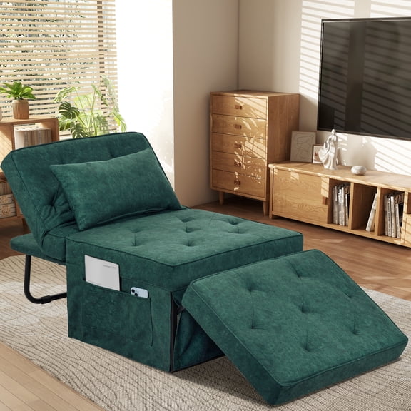 FHFO 4-in-1 Convertible Sofa Bed,Multi-function single sofa bed chair,Ottoman Bed Sleeper with Adjustable Backrest and Pillow,for Living Room Apartment Office(Green, 28" Width)