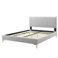 thumbnail image 3 of Platform Bed Frame, Queen Size, Velvet, Light Grey Gray, Modern Contemporary Urban Design, Bedroom Master Guest Suite, 3 of 10