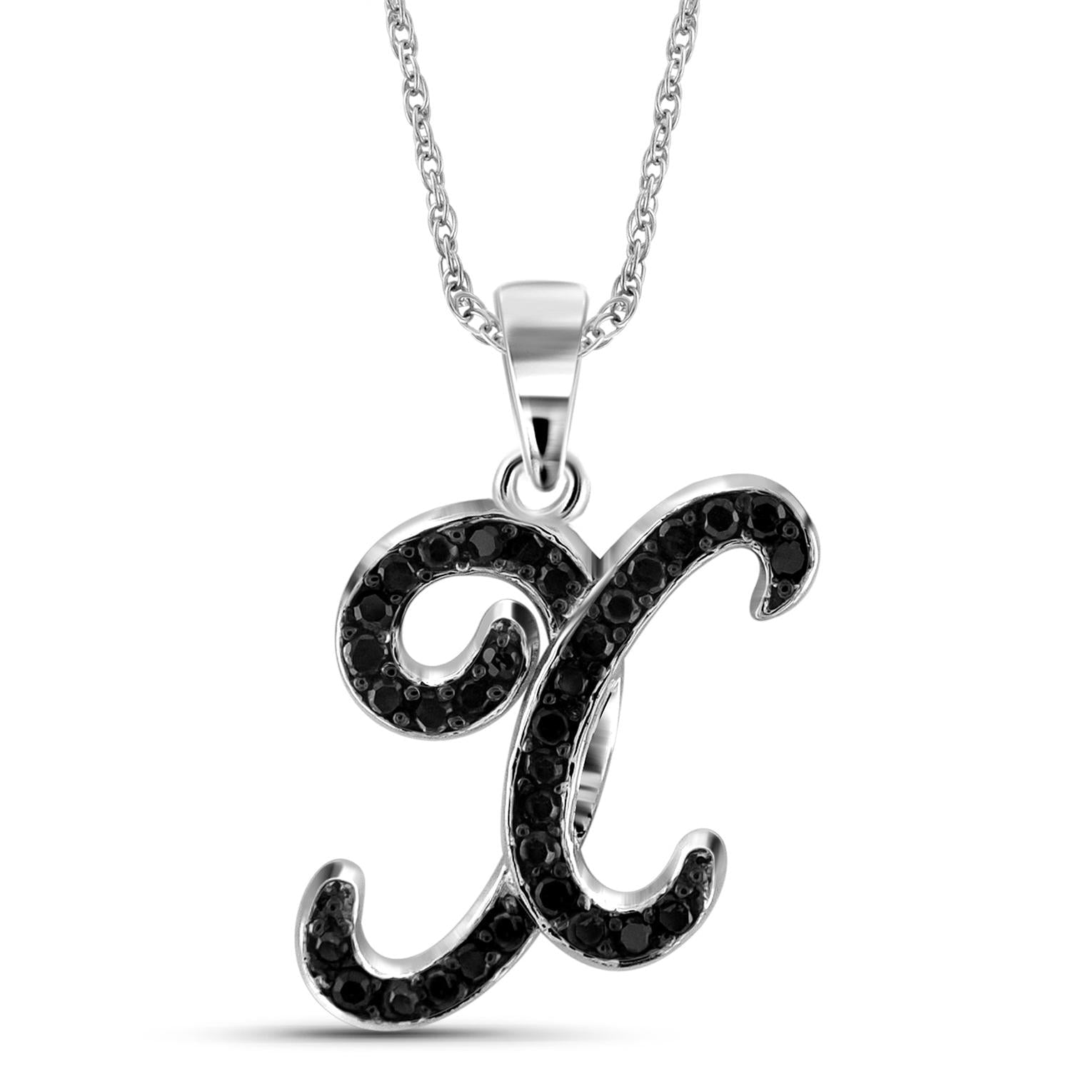 JEWELEXCESS 1/4 Carat Black Diamond Initial Letter Pendant Necklace for Wom 