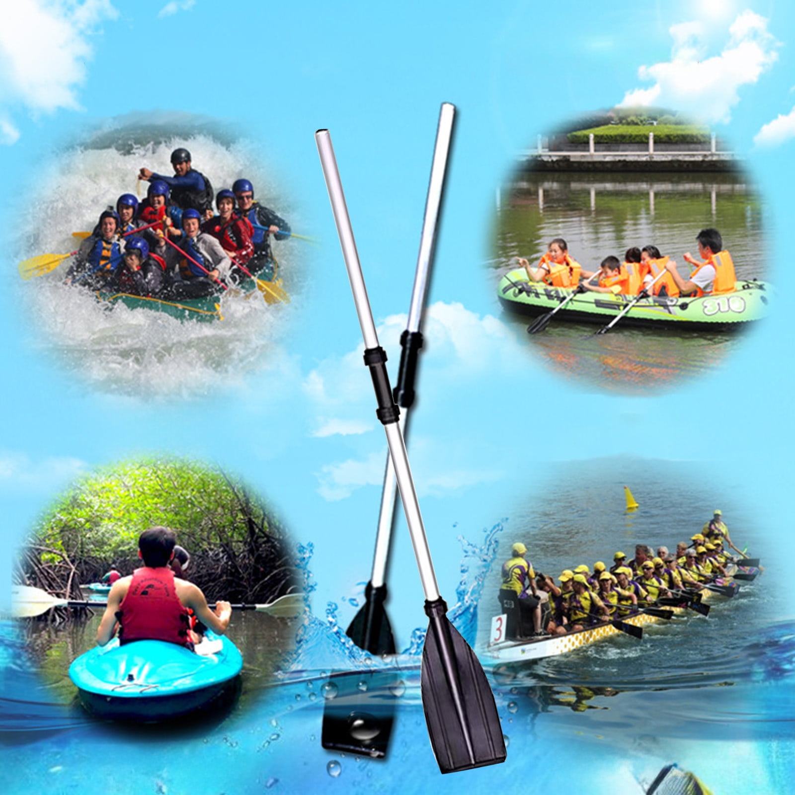 Oalirro 2pc Heavy-Duty Kayak Paddle for Inflatable Fishing Boats, Adjustable Foldable Canoe Oar with Grip, 49in Reinforced Hand Cranked Paddle for Sports & Rowing
