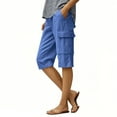 thumbnail image 2 of Frostluinai Womens Cototn Linen Cargo Shorts Elastic Waist Baggy Jogger Shorts Solid Casual Straight Leg Shorts with Pockets, 2 of 6