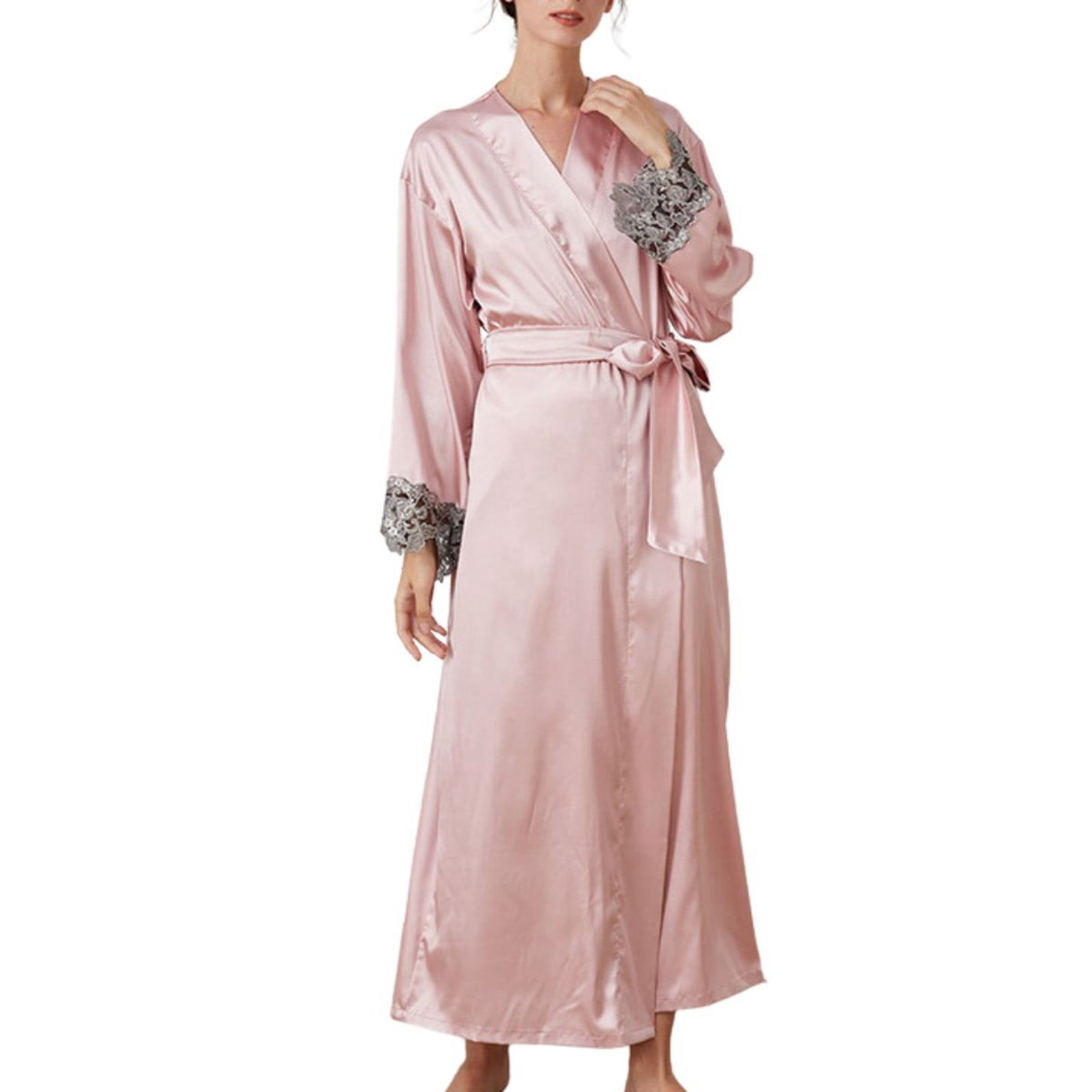 PEASKJP Women's Long Robes Lightweight Cotton Bathrobe Soft Ladies ...