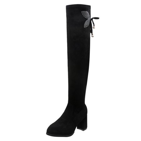 

Colisha Women Faux Suede Long Over The Knee Boots Party Rhinestones Winter Shoes Work Tall Thigh High Boot Black (6cm Heel) 6.5