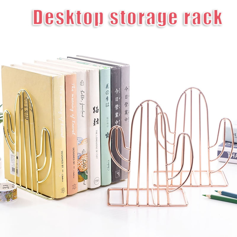 2pcs Metal Bookends Iron Support Holder Desk Stand For Books Black 