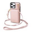 thumbnail image 3 of for iPhone 16 Pro Max Case, PU Leather Crossbody Wallet Case with Card Holder, Kickstand, Magnetic Clasp Folio Zipper Purse, Adjustable Removable Strap, Protective Back Cover, Rosegold, 3 of 11
