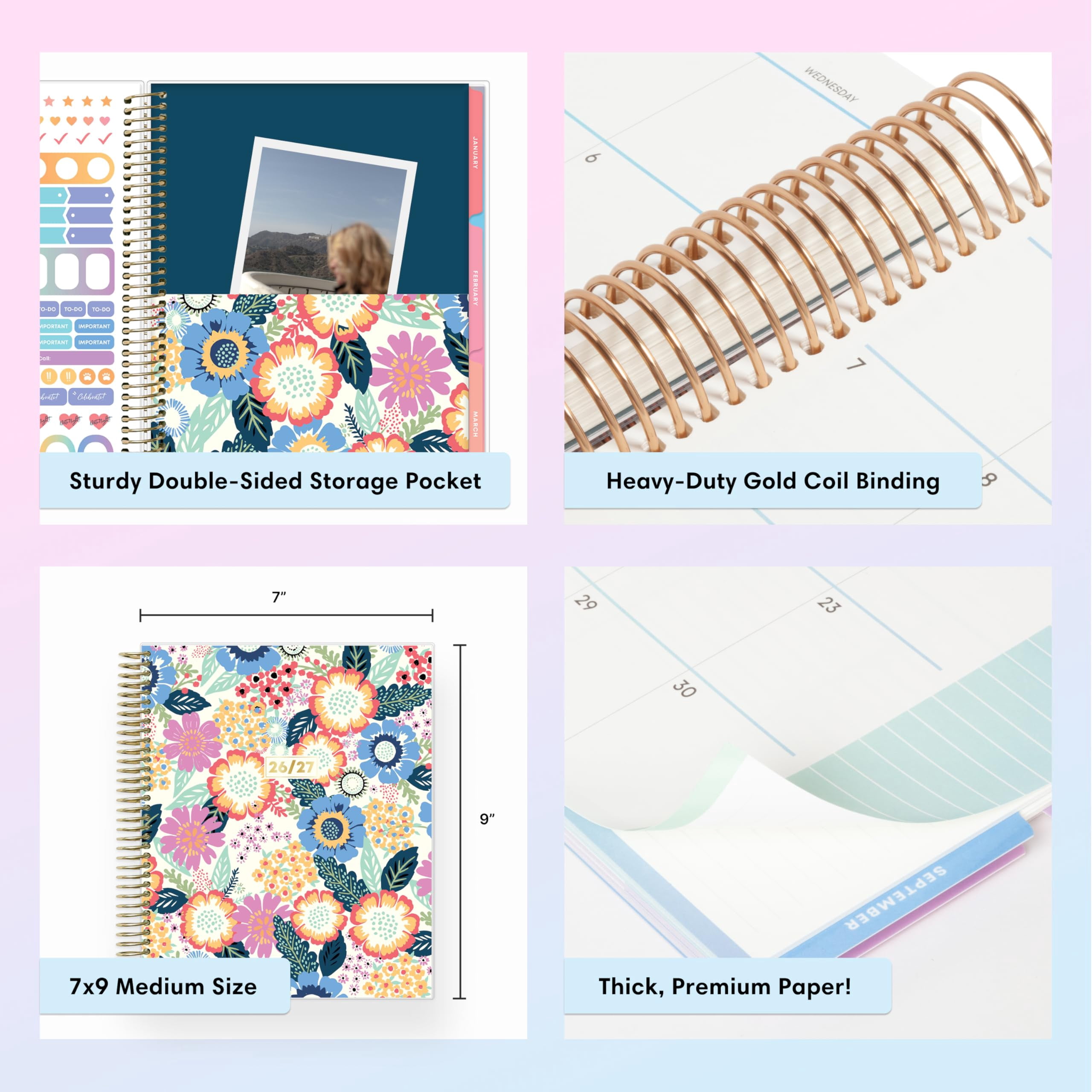 Blue Sky Livewell 2026-2027 Weekly and Monthly Academic Year Planner Calendar, July 2026 - June 2027, 7" x 9", Flexible Cover, Wirebound, Colorful Interior, Storage Pocket, Includes Stickers, Charmie
