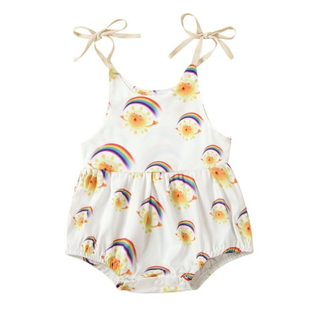 

Qcmgmg Infant 0-24M Cotton Rainbow Print Sleeveless Summer Romper