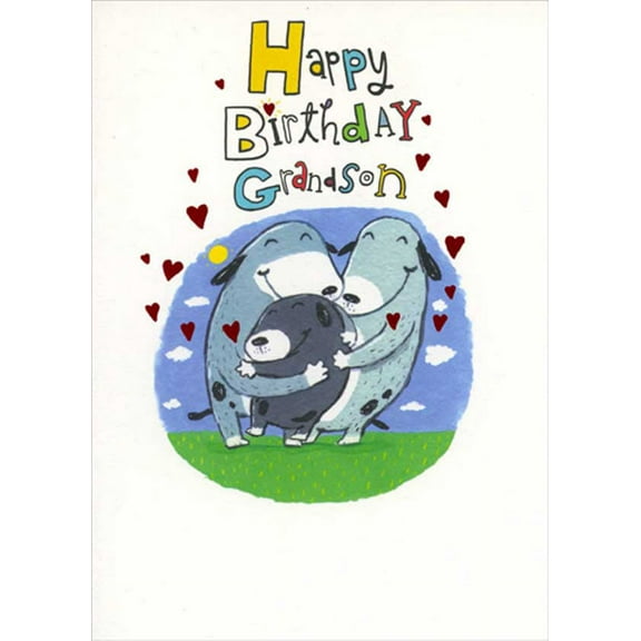 RSVP Hugging Dog Family Birthday Card for Young Grandson