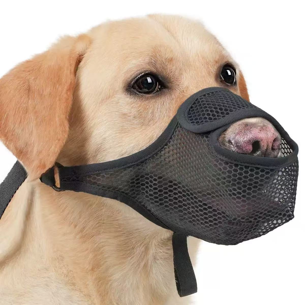 Dog Muzzle to Prevent Biting Scavenging Chewing, Soft Mesh Puppy Muzzles for Medium Large Sized Dogs, Breathable, Reflective, Adjustable Mouth Guard for Grooming Walking Training