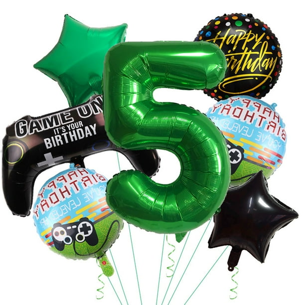 Juego de globos con temática de juegos, 7 piezas, para fiesta de quinto cumpleaños de niños