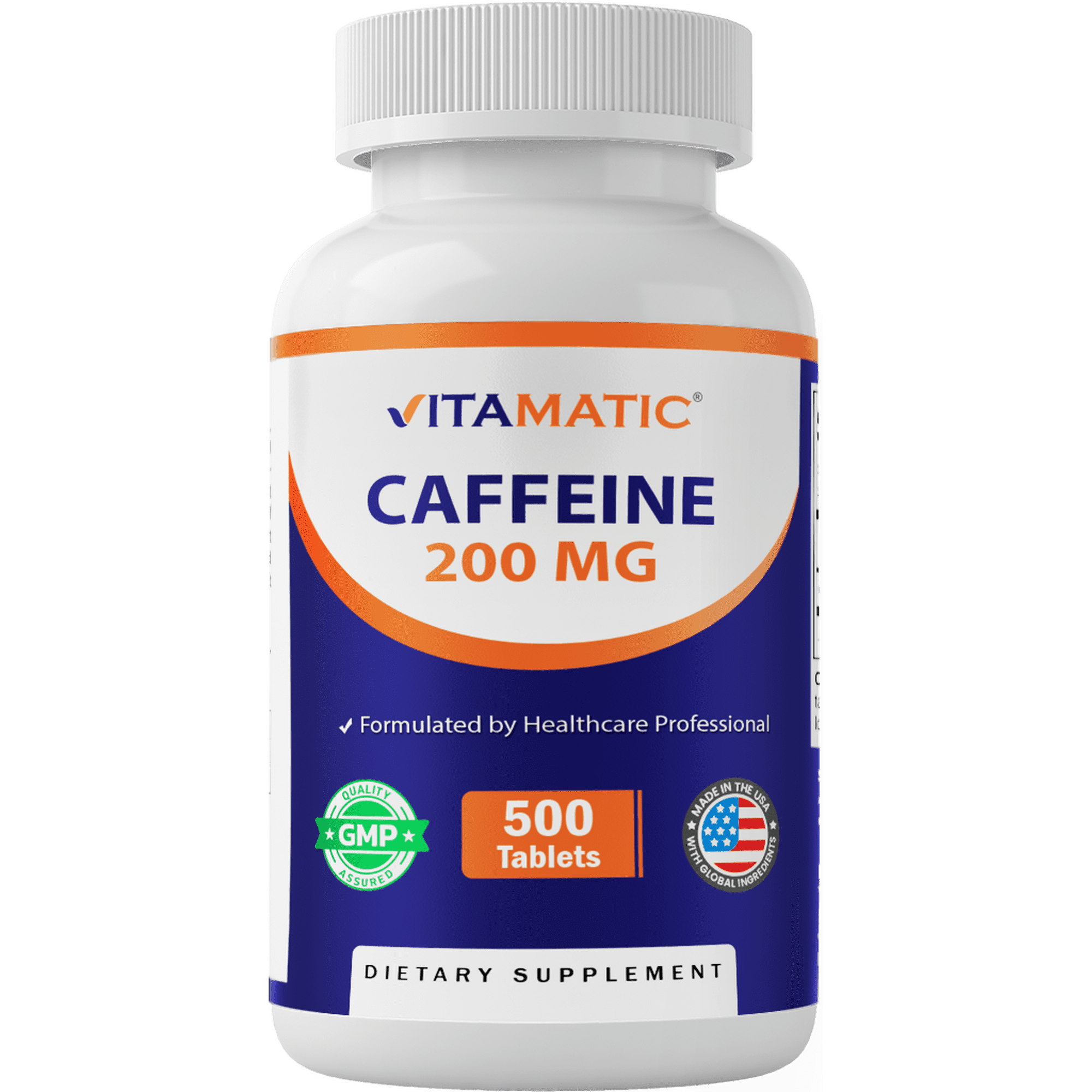 Vitamatic Caffeine Pills 200mg per Serving, 500 Vegetarian Tablets | Support Energy Support & Endurance Performance*, Non GMO, Gluten Free, Made in USA