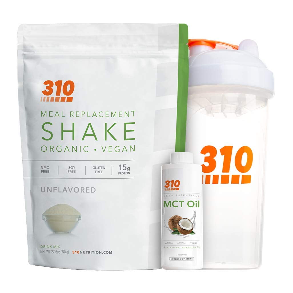 310 Nutrition Vegan Organic Meal Replacement Kit - Includes 2oz MCT, Shaker Cup, and 28 Serving Shake