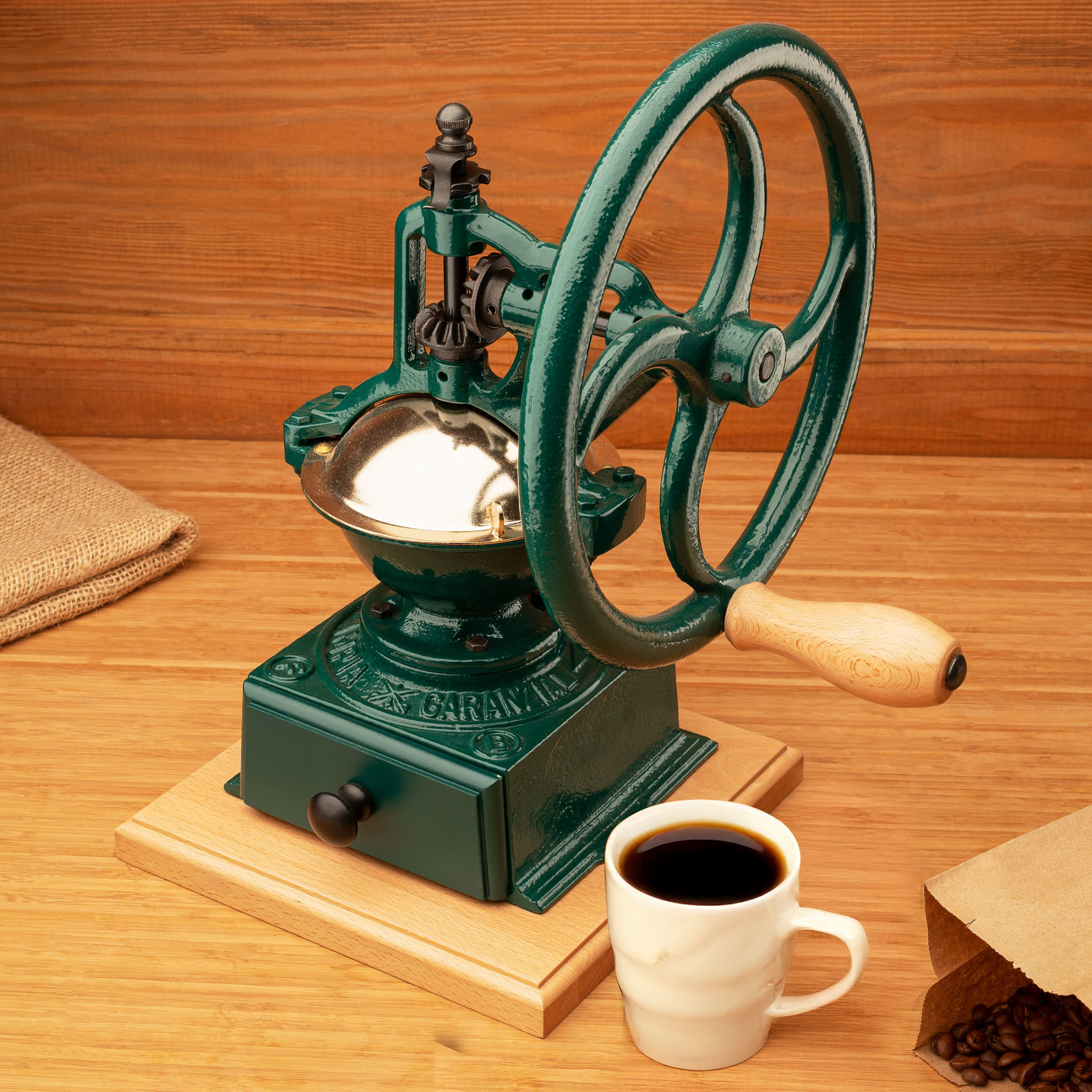 Classic Cuisine Manual Coffee Grinder - Cast Iron Conical Burr Coffee Bean Grinder (Green)