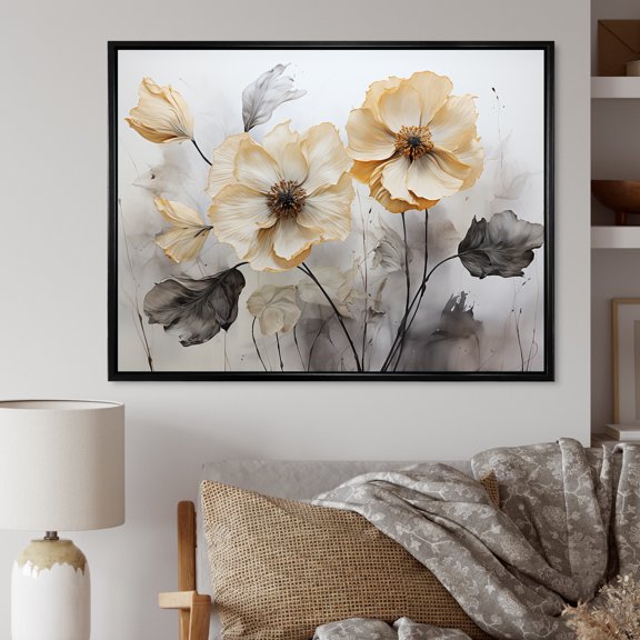 Designart "Minimalist Morning Glory Beauty" Morning Glory Floater Framed Wall Art Living Room