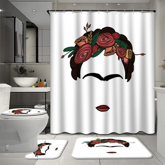 4 Pcs Shower Curtain Set with Rugs for Bathroom Decor,Boho Bathroom Shower Curtain Sets,Abstract Shape And Floral Summer Nature Art Tree Leaf Garden Green Bathroom Sets with Shower Curtain and Rugs