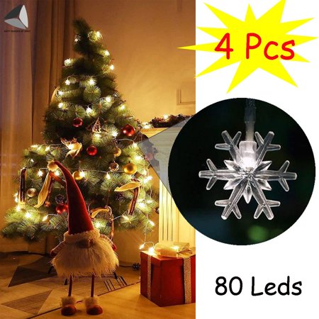 PULLIMORE 4 Pcs Christmas Snowflake String Lights 80 LEDs 10M Fairy Lights for Xmas Party Wedding Garden Home Decor (White)