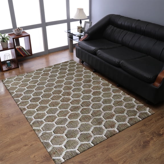 Rugsotic Carpets Hand Woven Flat Weave Kilim Jute Eco-Friendly 4'x6' Area Rugs Rectangle Brown Beige Geometric High Pile Natural Fiber Outdoor Indoor Handmade Rug for Living Room, Bedroom J00087