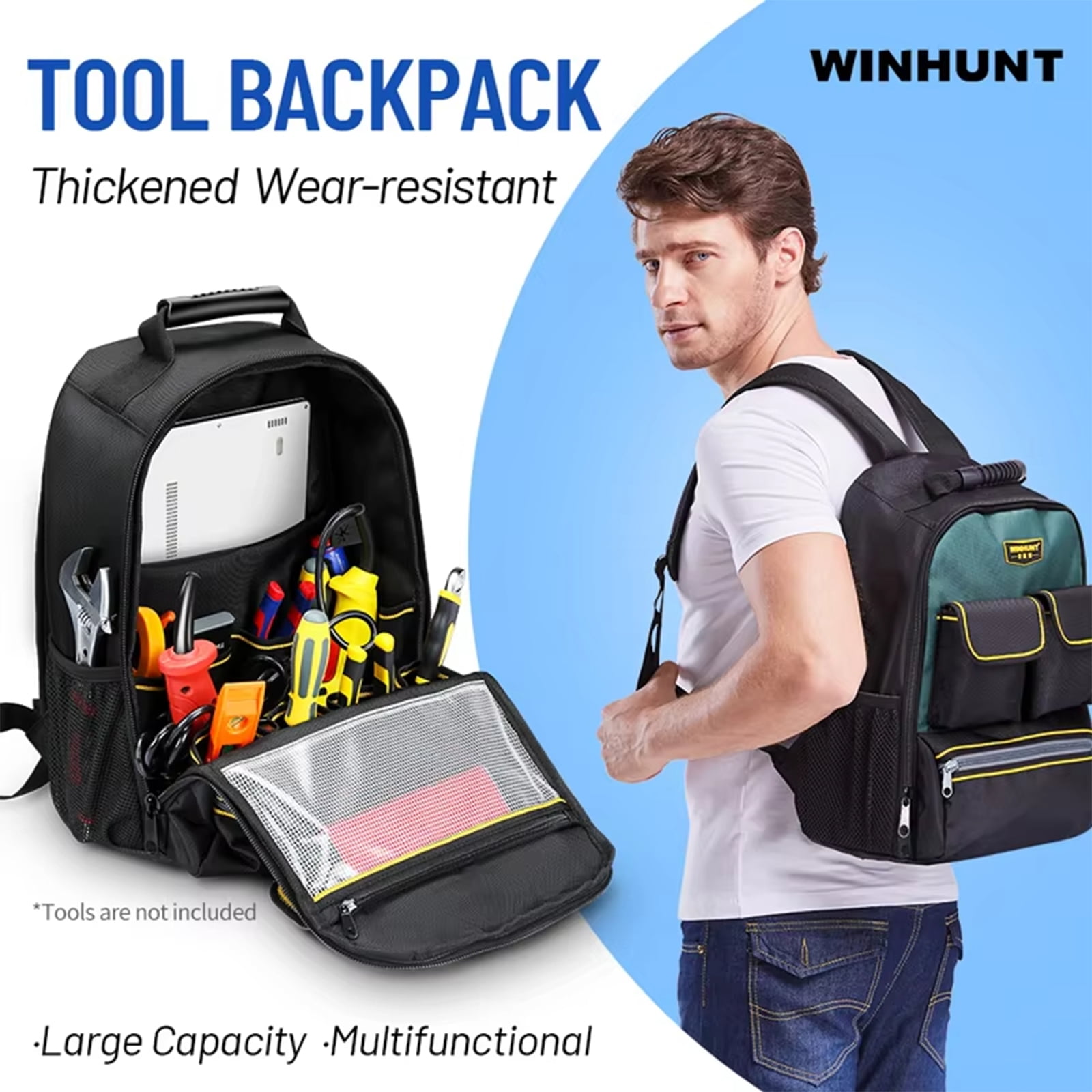 Electrician Backpack Large Tool Bag for Multi Tool Storage with Waterproof Oxford Fabric and Ergonomic Shoulder Straps