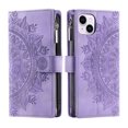 thumbnail image 3 of Nalacover for iPhone 14 Embossed Floral Pattern PU Leather Crossbody Case with Shoulder Strap,Shockproof Magnetic Flip Kickstand Credit Card Slots Zipper Pocket Wallet Phone Case,Purple, 3 of 10