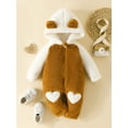 thumbnail image 2 of Wassery Baby Girls Hooded Jumpsuit Infant Girls Plush Thickened Hooded Romper Long Sleeve Fuzzy Heart Pattern Zipper Closure Bodysuit Winter Warm Clothes for Newborn Girls 0-18M, 2 of 9