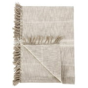 50 in. Uno Cotton & Linen Woven Striped Design Throw Blanket - Beige