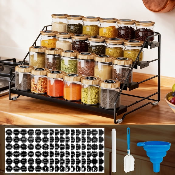 Bemico 4 Tier Spice Rack Spice Organizer for Cabinet, Adjustable Spice Holder Metal Seasoning Shelf for Countertop, Cupboard, Kitchen