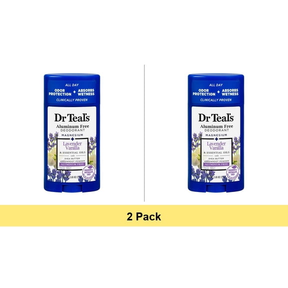 Dr Teal's Aluminum Free Deodorant, Lavender Vanilla with Essential Oils, 2.65 oz - 2 Pack