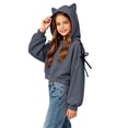 thumbnail image 3 of Girls Trendy Cropped Hoodie Long Sleeve Casual Regular Fit Cute Kids Pullover Sweatshirt Dark Gray 7-8 Years, 3 of 5