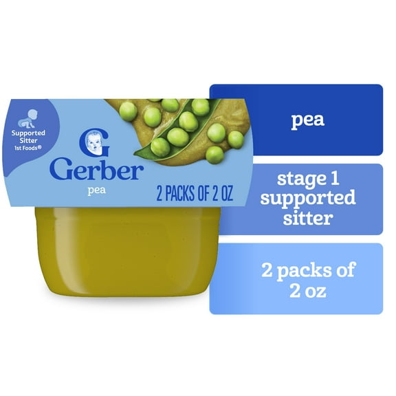Gerber 1st Foods Baby Food, Pea Puree, Clean Label Project, 2 oz Tubs (2 Pack)