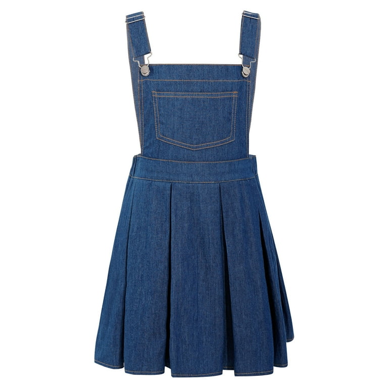 Yruioon Girls Casual Pleated Denim Bib Overalls Dresses School Jumpers  Uniform for Kids 6-16 Years Blue 6 - Walmart.com